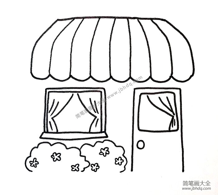 2.画出小店的门窗和窗帘