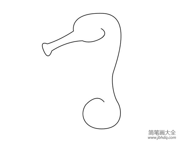 1.画海马长长的嘴巴，弧线顺下来画海马的尾巴~