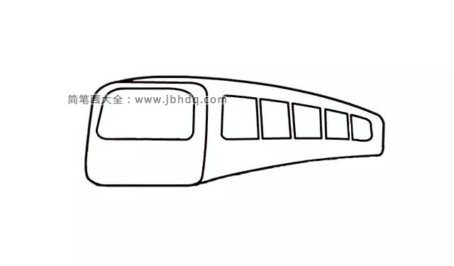 2.接着画出小火车的车窗，整齐排列，侧面的车窗大小相同。