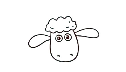 3.画出小羊肖恩圆圆的眼睛，眼珠涂黑的时候注意留出高光。然后画出他的鼻孔，小小的画上两笔就OK了。