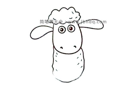 4.用波浪线画出小羊肖恩椭圆形的身体，比脸部要大一点噢，然后在身体上除一点短线条来表示羊毛的样子。
