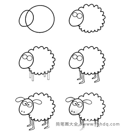 小羊肖恩卡通简笔画的画法步骤教程