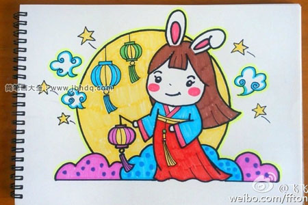 中秋节简笔画教程：嫦娥奔月