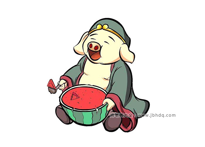 猪八戒吃西瓜的简笔画图片