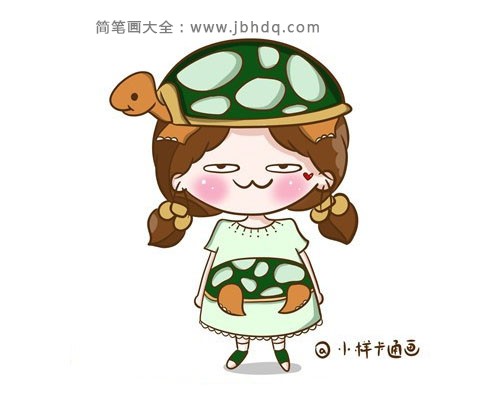 画乌龟装束的小女孩简笔画