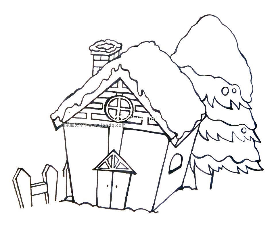 6.小屋周边画上栅栏和大树