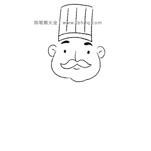 3.厨师的头上要画上高脚帽子。