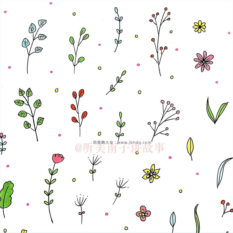 数十种花草植物简笔画手帐素材