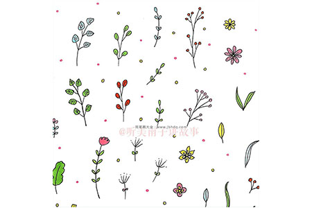 数十种花草植物简笔画手帐素材