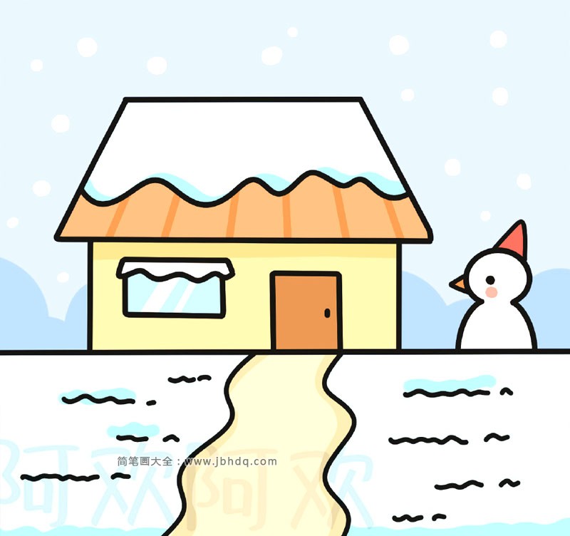 雪景房子简笔画图片2