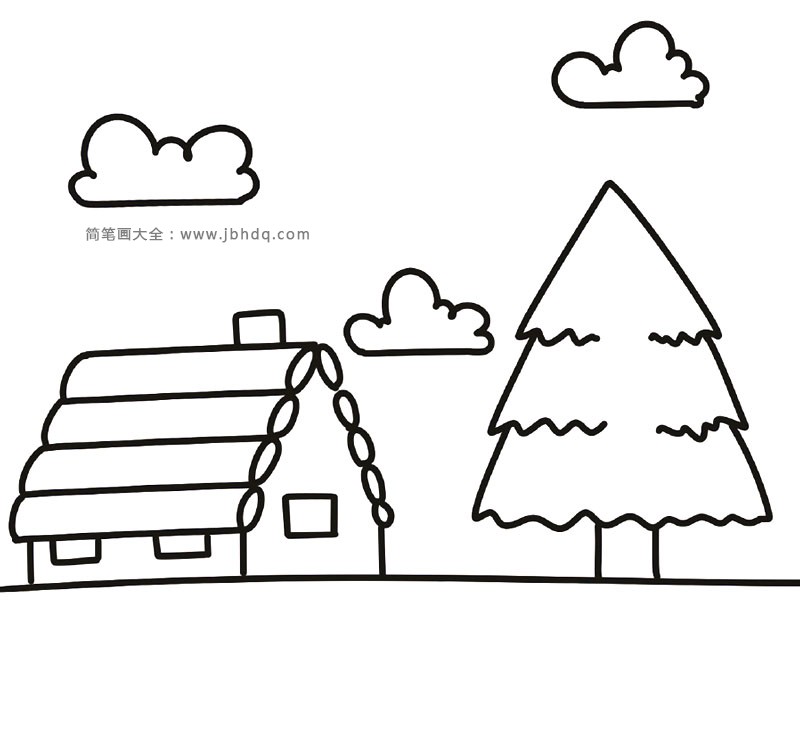 漂亮的小木屋风景简笔画1