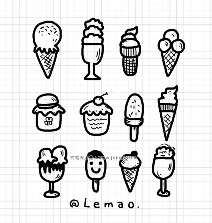 各种冰淇淋的简笔画手帐素材2