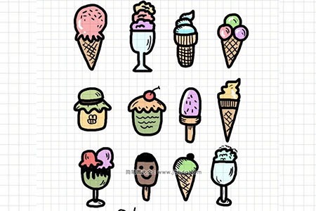 各种冰淇淋的简笔画手帐素材