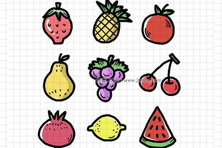 9种常见水果的简笔画手帐素材