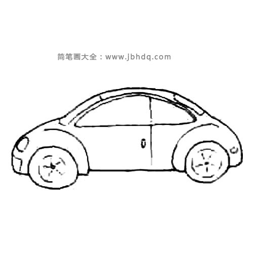 4.最后画出车窗并细化轮胎。