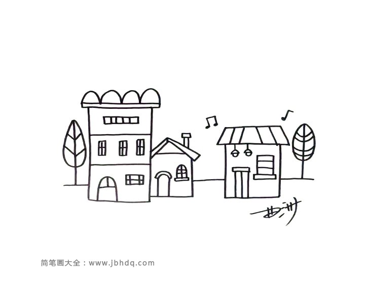 漂亮的小镇房子简笔画1