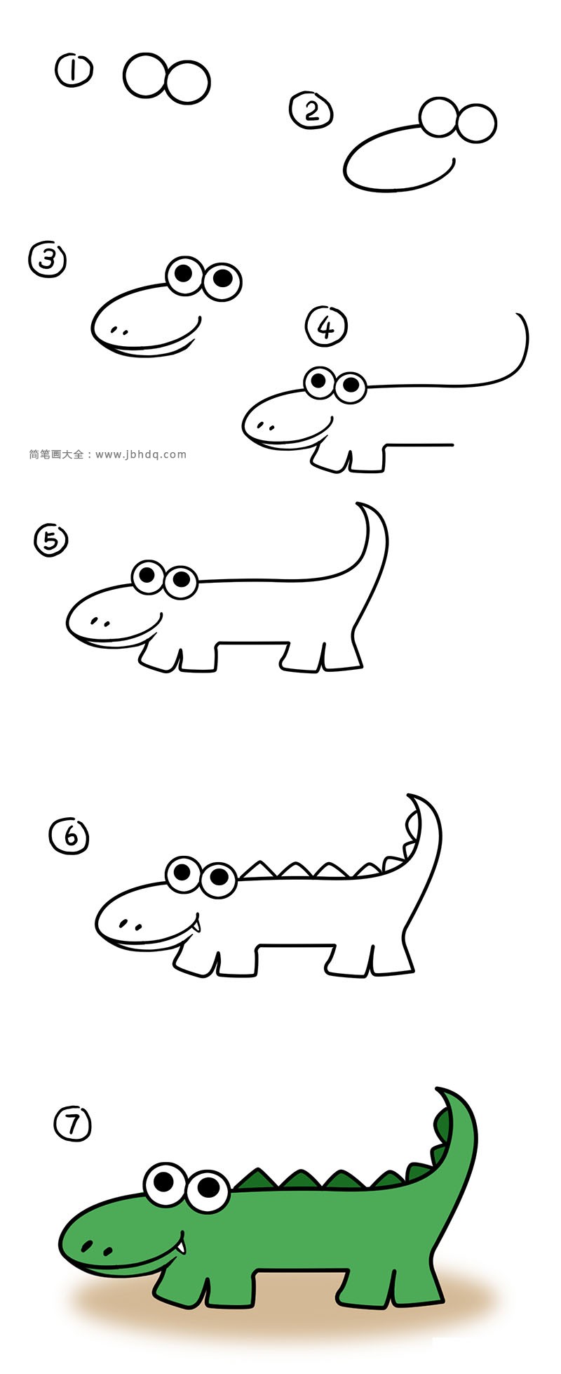 丑萌的鳄鱼简笔画教程步骤图