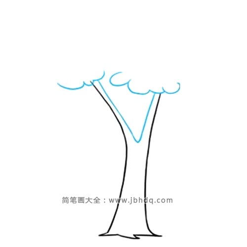 2、画出“V”字形线条画出树的躯干。然后，画曲线来画出树木的云状叶子。
