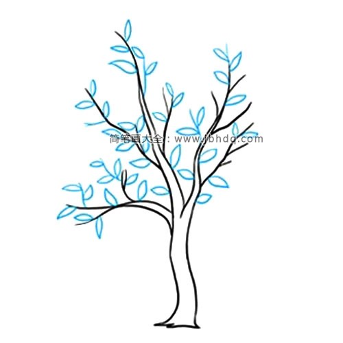 5.在树的树枝上画树叶来衬托。