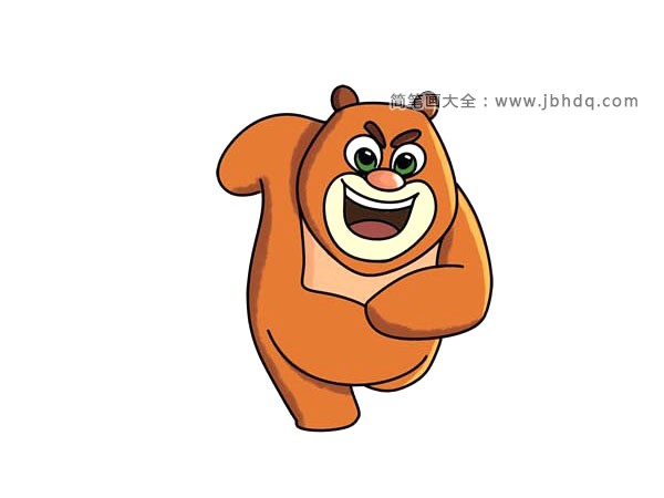 第九步：最后根据动画片给熊大添上颜色，熊大整体以红棕色为主色。