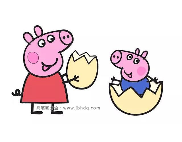 简笔画教程：画小猪佩奇和弟弟玩耍