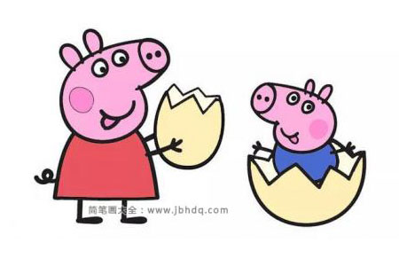 简笔画教程：画小猪佩奇和弟弟玩耍