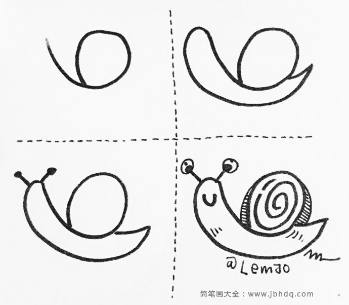 数字6画出可爱的蜗牛简笔画