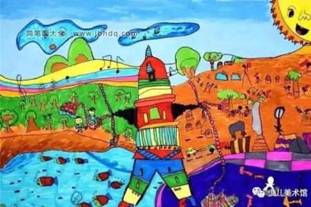 环保主题儿童画《环保机器人》