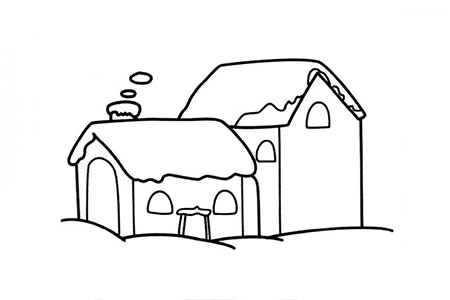冬天绘画素材 雪地里的房子