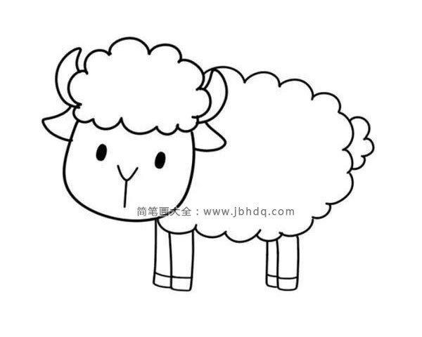 第五步：给绵羊画出四条腿，按照下图画出四条竖着的腿就好了。