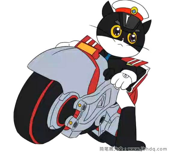 黑猫警长简笔画摩托车图片