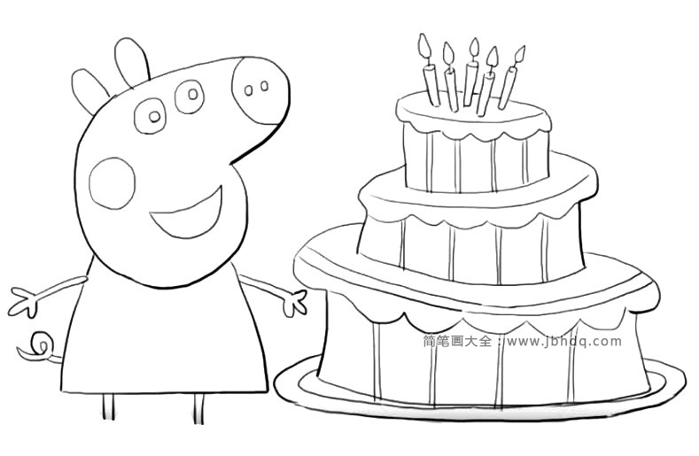 小猪佩奇与生日蛋糕简笔画1