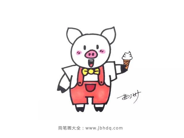 简笔画教程：吃冰淇淋的小猪