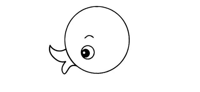 第二步  然后在大圆里画出圆圆的眼睛，眼中留白，再画出弯弯的眉毛，在圆的外面画出小鸭子撅起来的嘴巴。