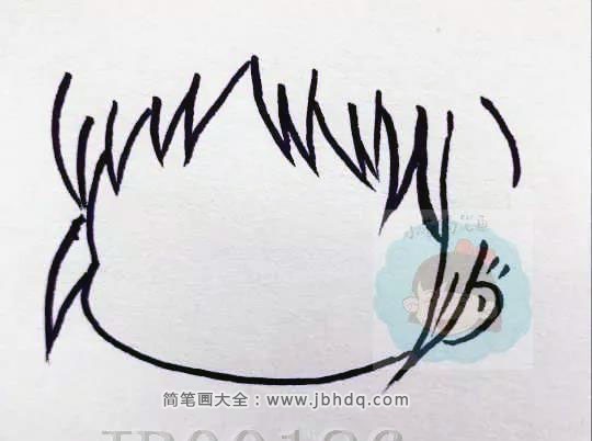 2.接下来画上刘海部分和右边的小耳朵。