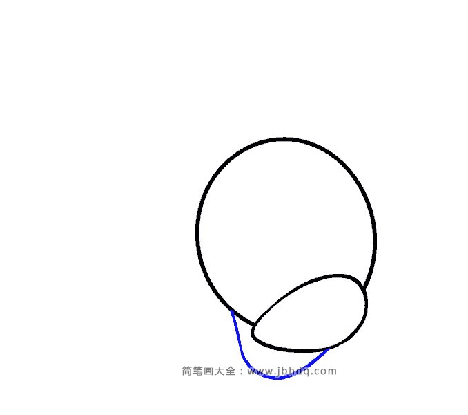 步骤4:从圆圈底部画一条曲线到蛋形。这会形成米妮下巴。