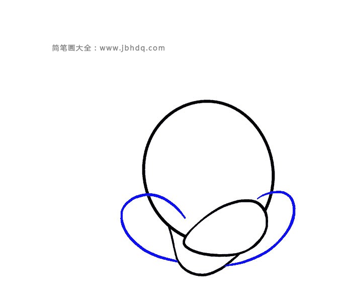 步骤5:在左右两边画一条从下颚延伸到圆圈内部的曲线。这些曲线会形成米妮的脸颊。