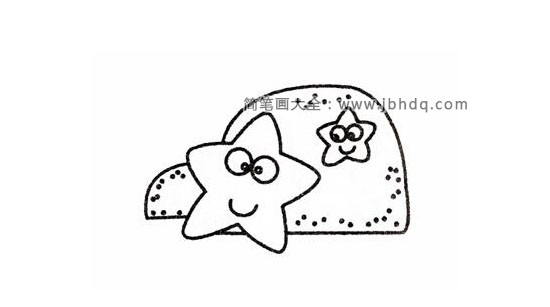 第五步：画上小海星背后的石头 还可以画上小海星的朋友哦~