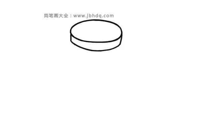 第一步  首先画出可乐杯子圆形的杯盖，从这个角度来看是椭圆形 。