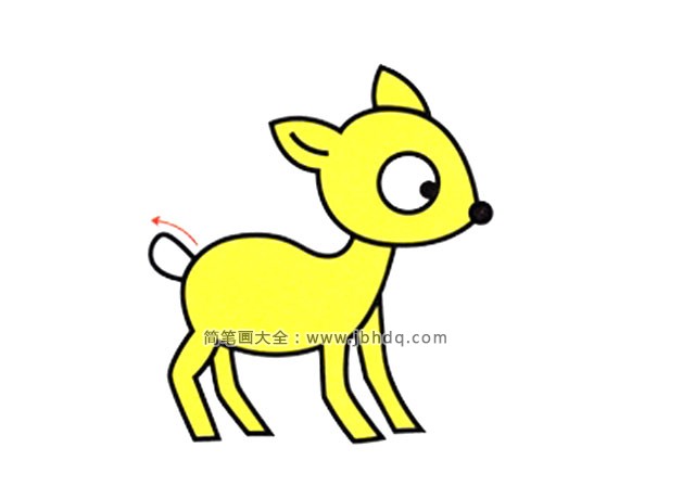 第三步：接着画上梅花鹿的身体，梅花鹿的身体瘦瘦的撅着小小的屁股。