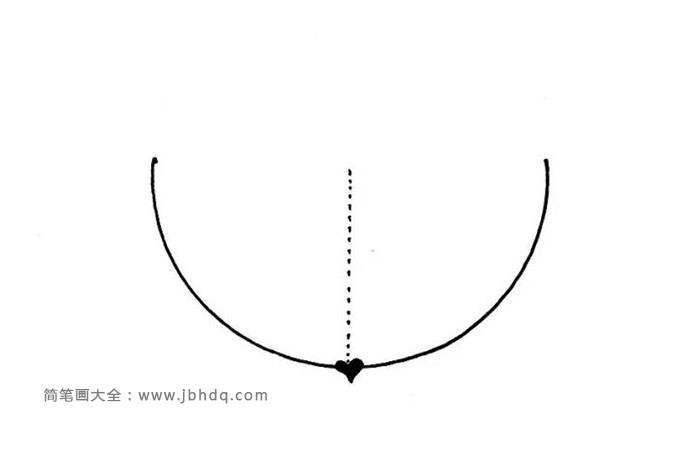 步骤2：在圆心下方画出心形，其他形状同理（虚线我用来标注用，你不用画出来）