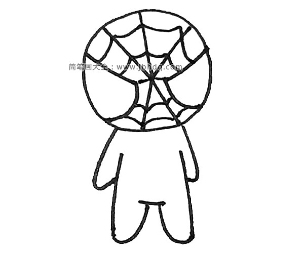 第六步：然后用弧线，在他的脸上画出蜘蛛网的感觉。