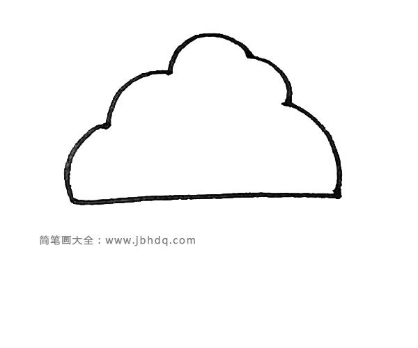 第二步：接着在上面再画上三段弧线连接起来形成云朵的外形。