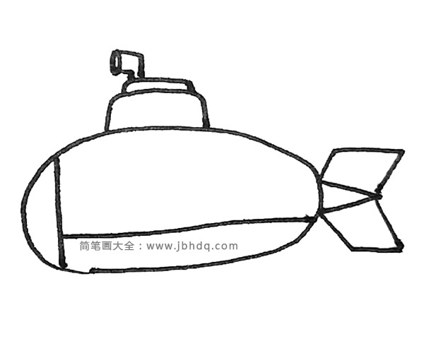 第四步：身子中间，画上一条竖线和一条横线作为潜水艇的结构。