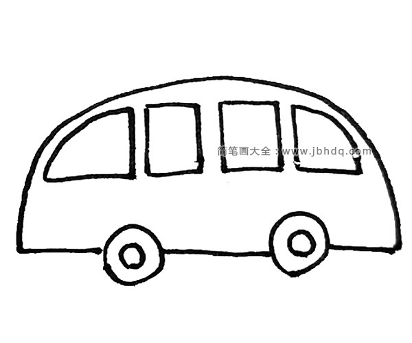 第三步：在车子里面，画上四扇车窗，注意形状的变化。