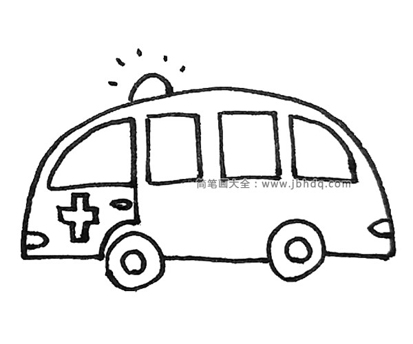 第五步：给救护车画上一点的小装饰，例如十字架，以及车门和把手。