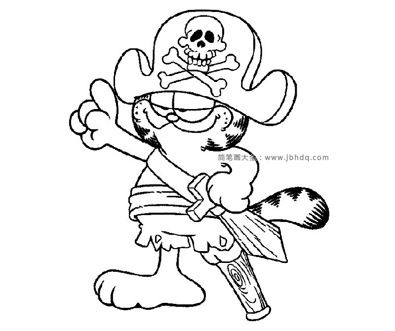 海盗船长加菲猫简笔画1