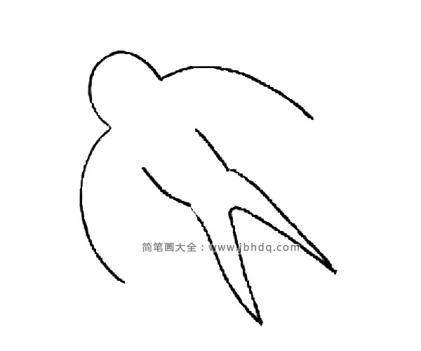 第三步：先画出燕子的身子和像剪刀一样的尾巴。