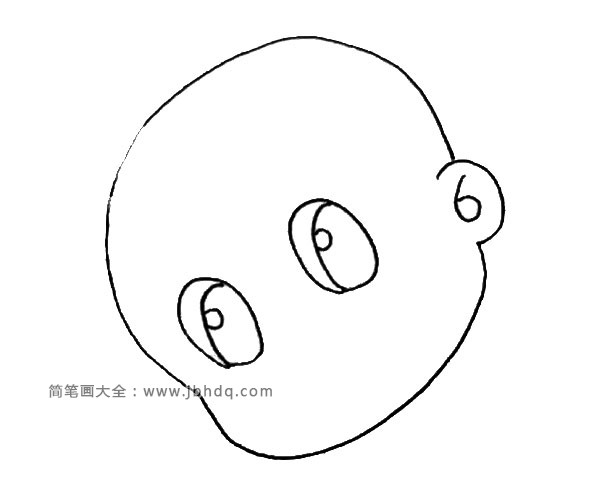 第三步：用椭圆形画出大头儿子的眼睛，注意里面的结构和高光。