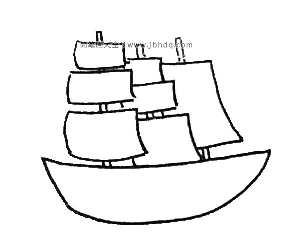 第四步：后面画上一整个大的长方形作为船帆，以及画上桅杆。
